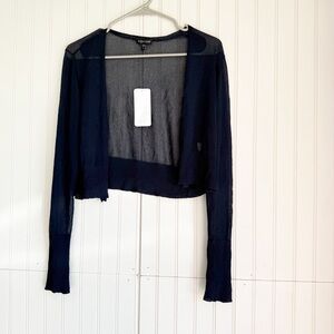 Eileen Fisher Size M Navy Blue Gossamer Crepe Cropped Cardigan Sweater NEW!